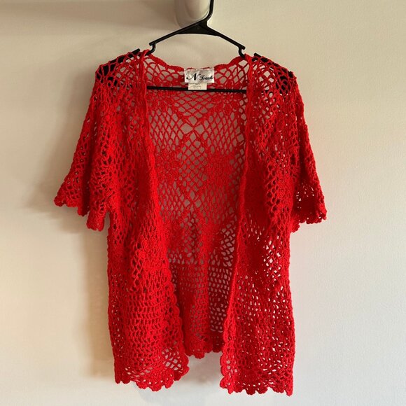 Women's Vintage Crochet Cardigan in Red Size Medium - Picture 1 of 9